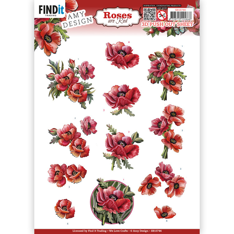 3D Push Out - Amy Design - Roses Are Red - Poppies CreaKaart